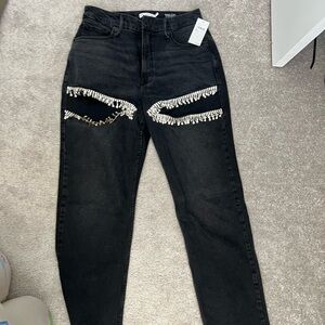 Good American Black Skinny Jeans with Silver Embellishments